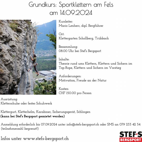 Grundkurs Sportklettern am Fels 14.09.24
