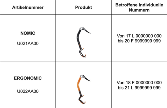 RÜCKRUF DER EISGERÄTE NOMIC (U021AA00) UND ERGONOMIC (U022AA00)