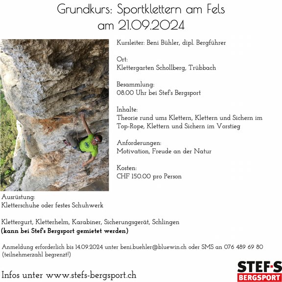 Grundkurs Sportklettern am Fels 21.09.2024